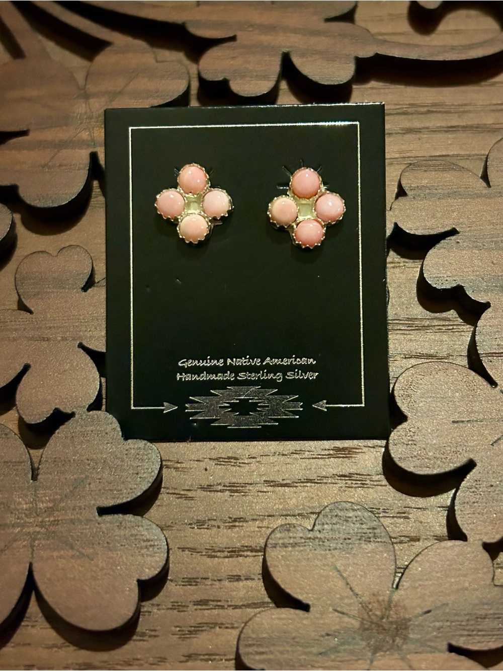Handmade Sterling Silver Pink Conch Stone Cluster Stud Earrings